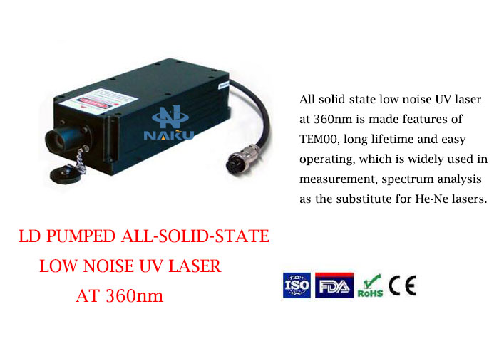 Low Noise 360nm Ultraviolet DPSS Laser With TEM00 Mode 1~50mW